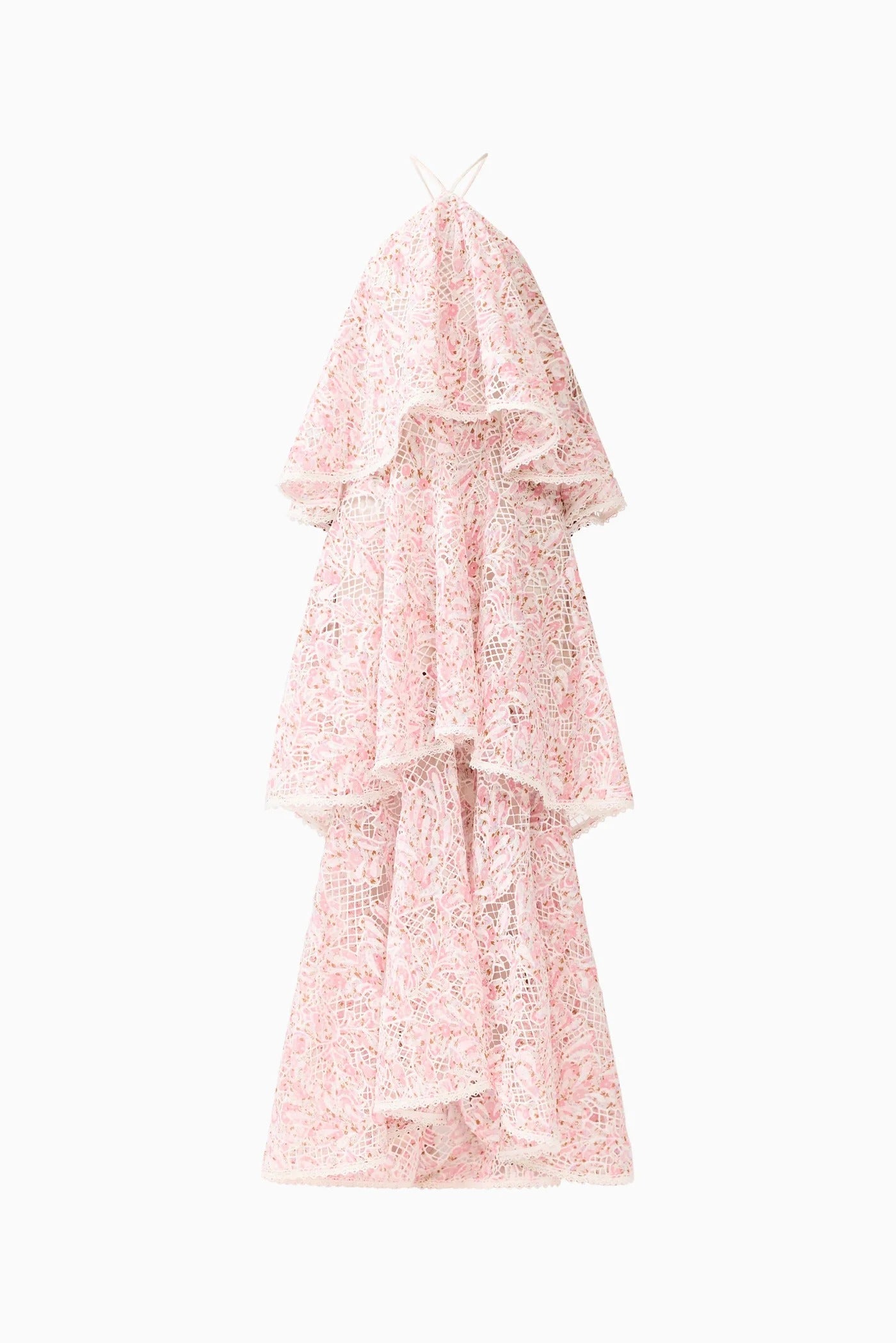 Dervian Pink Halterneck Lace Maxi Dress