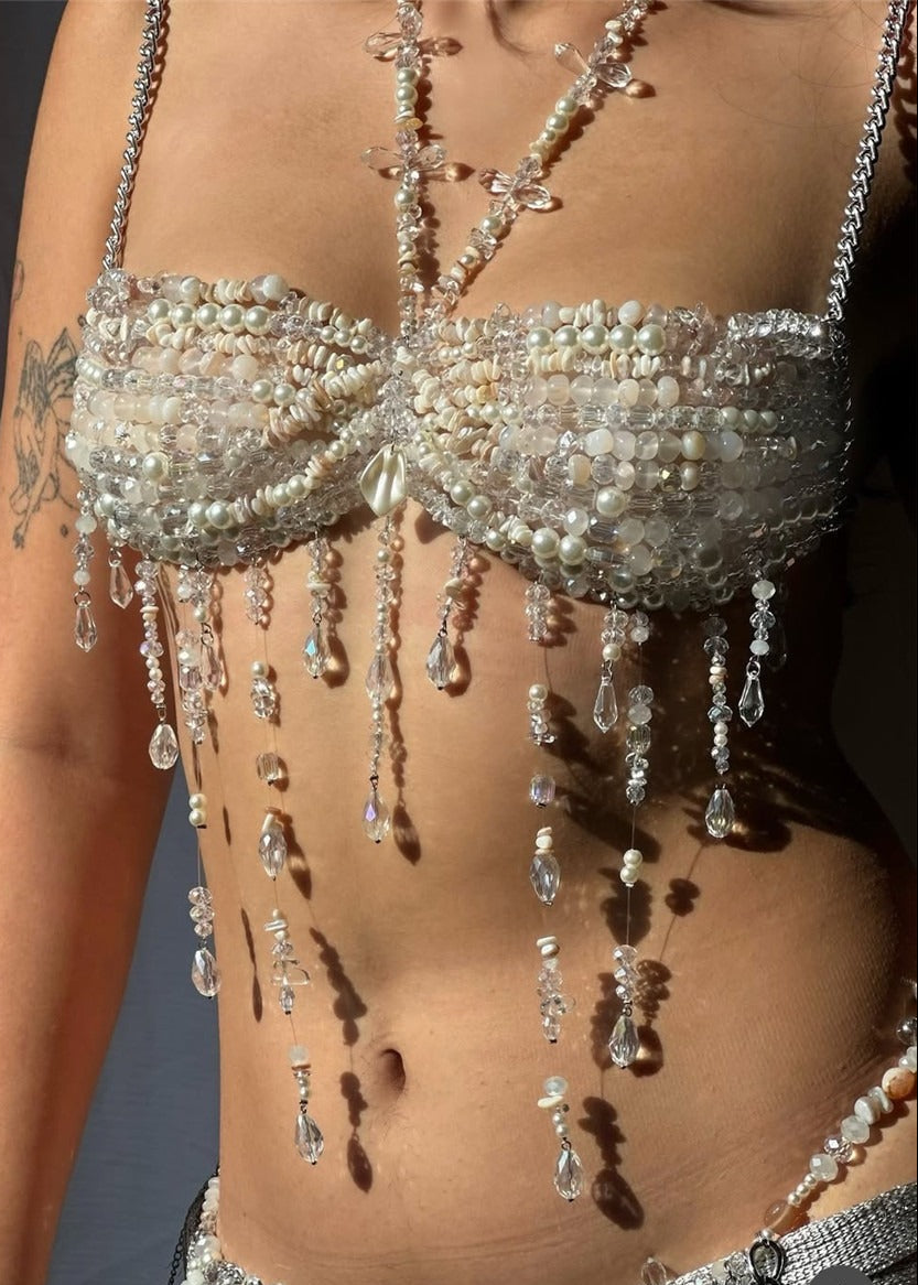 Erastes Fringe Gemstone Beaded Bralette Set