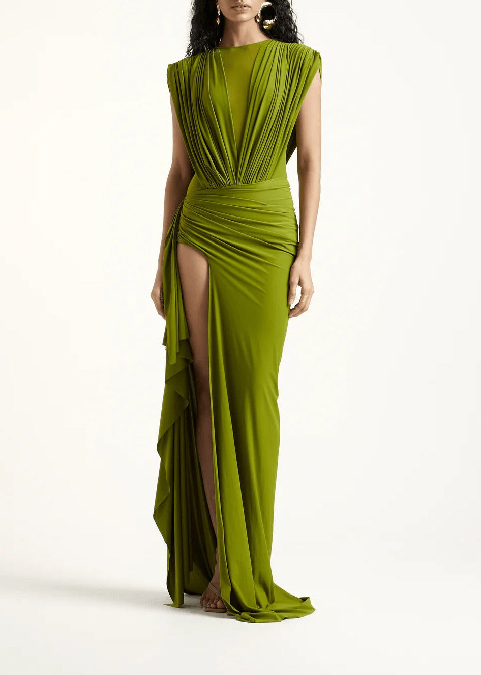 Zavian Sleeveless Ruched Split Maxi Dress