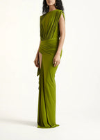 Zavian Sleeveless Ruched Split Maxi Dress