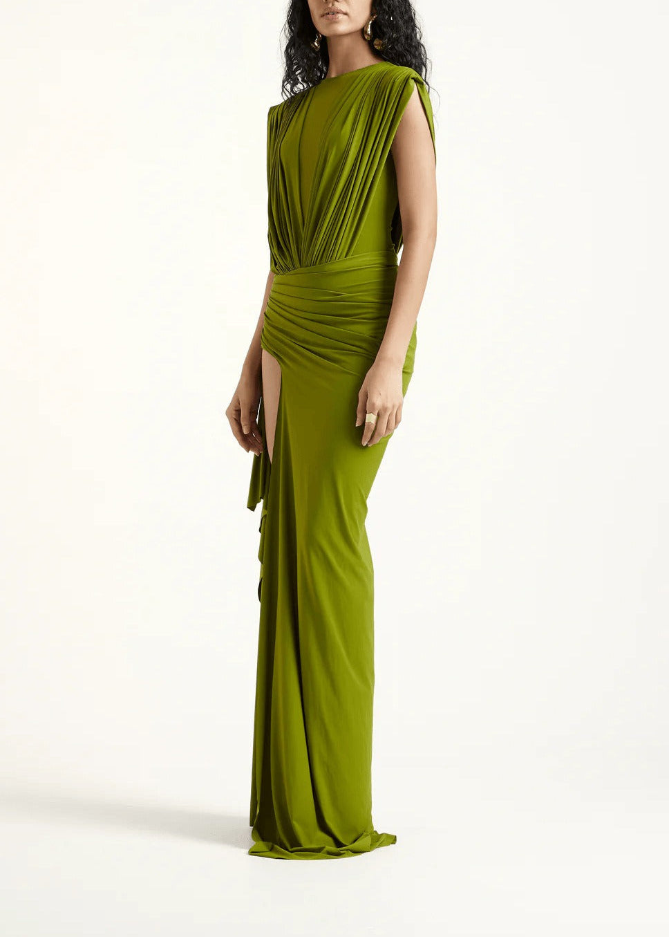 Zavian Sleeveless Ruched Split Maxi Dress