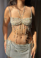 Erastes Fringe Gemstone Beaded Bralette Set