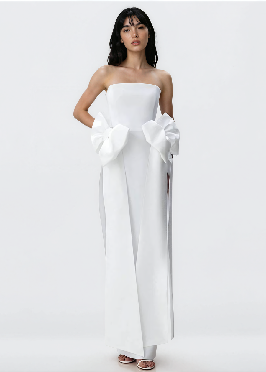 Abbott Strapless Bow Detail Maxi Dress In White