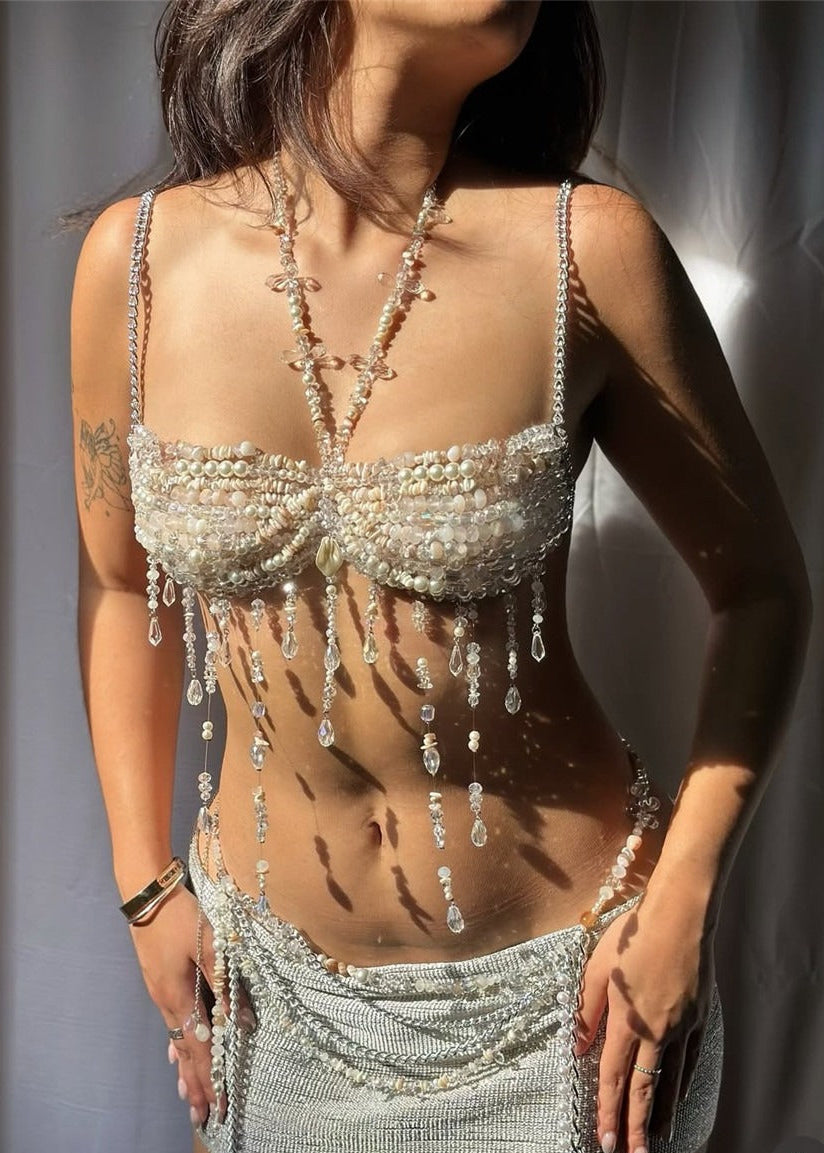 Erastes Fringe Gemstone Beaded Bralette Set