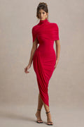 Avelis Asymmetric Twisted Cape Midi Dress In Red