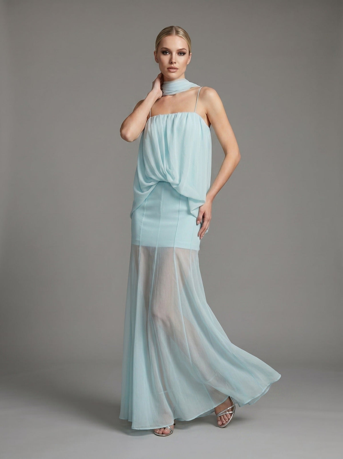 Ashwick Folds Spaghetti Strap Chiffon Maxi Dress