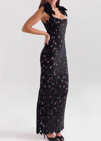 Nesvor Black Floral Embroidered Maxi Dress