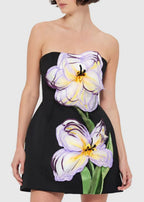 Eloise Black Off-Shoulder Sequin Floral Embroidered Mini Dress