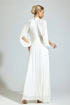 Nervion White Pleated Sweater Maxi Dress