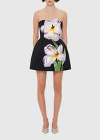 Eloise Black Off-Shoulder Sequin Floral Embroidered Mini Dress