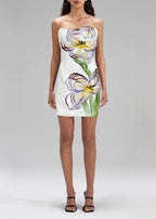 Eloise White Off-Shoulder Sequin Floral Embroidered Mini Dress