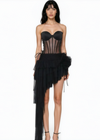 Olthrion Strapless Corset Ruffle Two Piece Dress In Black