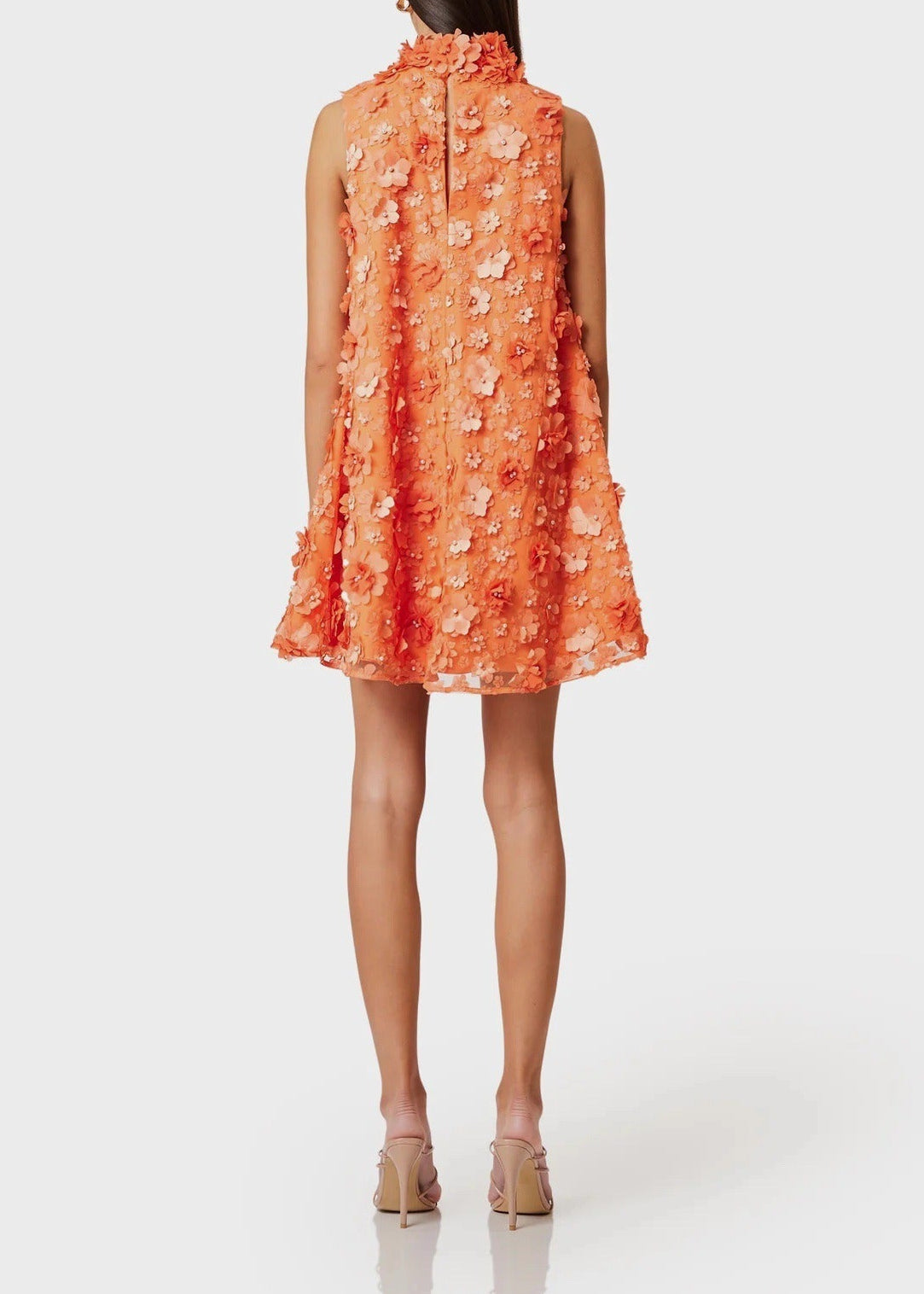 Anais Orange Faux-Flower Mini Dress