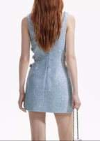 Lolek Blue Tweed Sequined Mini Dress