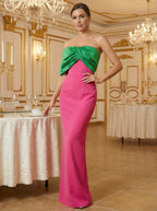 Dorevin Contrast-Color Pleated Maxi Dress