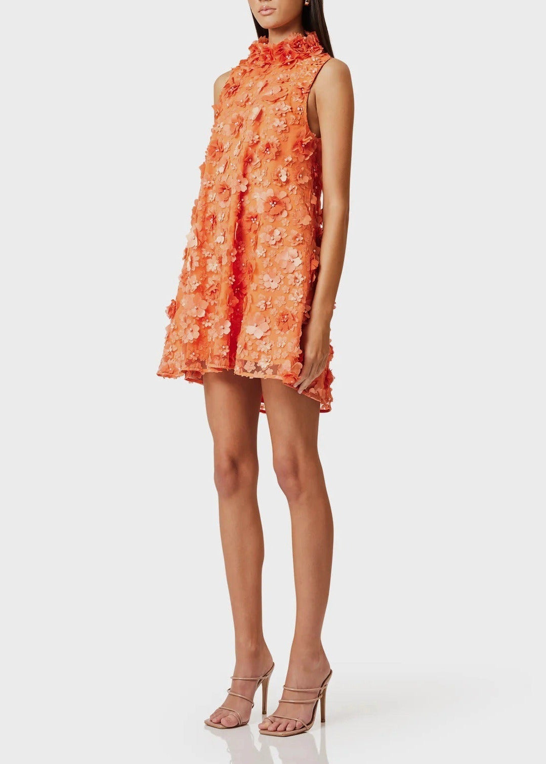 Anais Orange Faux-Flower Mini Dress