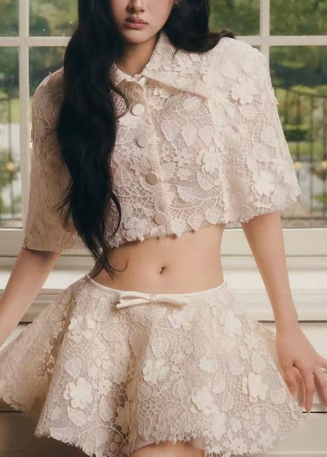Wexler Cream Floral Embroidered Cape & Skirt Set