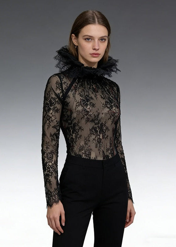 Yexila Stand Collar Lace Top