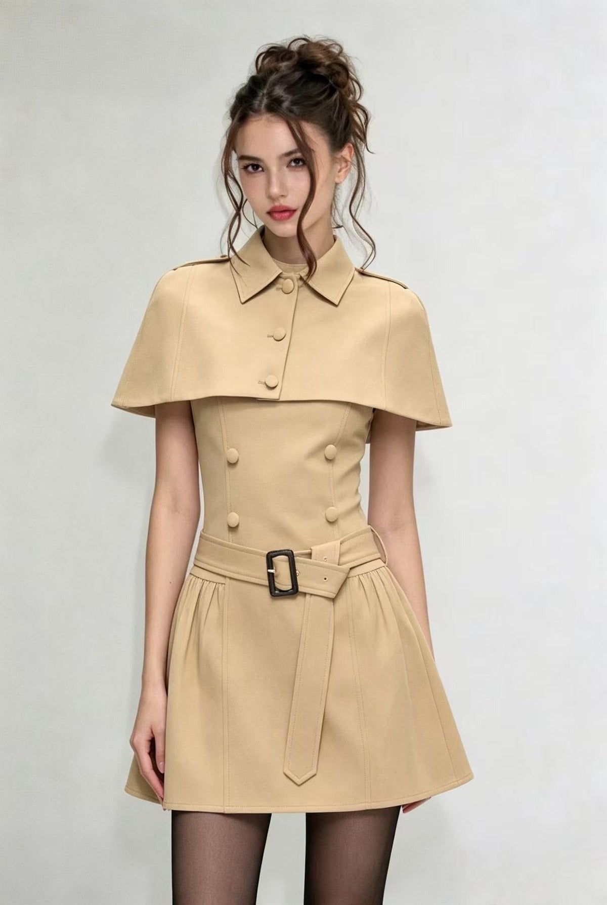 Drelian Khaki Cape Mini Dress