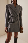 Fleta Grey Asymmetrical Ruched Blazer