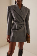 Fleta Grey Asymmetrical Ruched Blazer