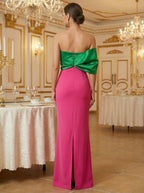 Dorevin Contrast-Color Pleated Maxi Dress