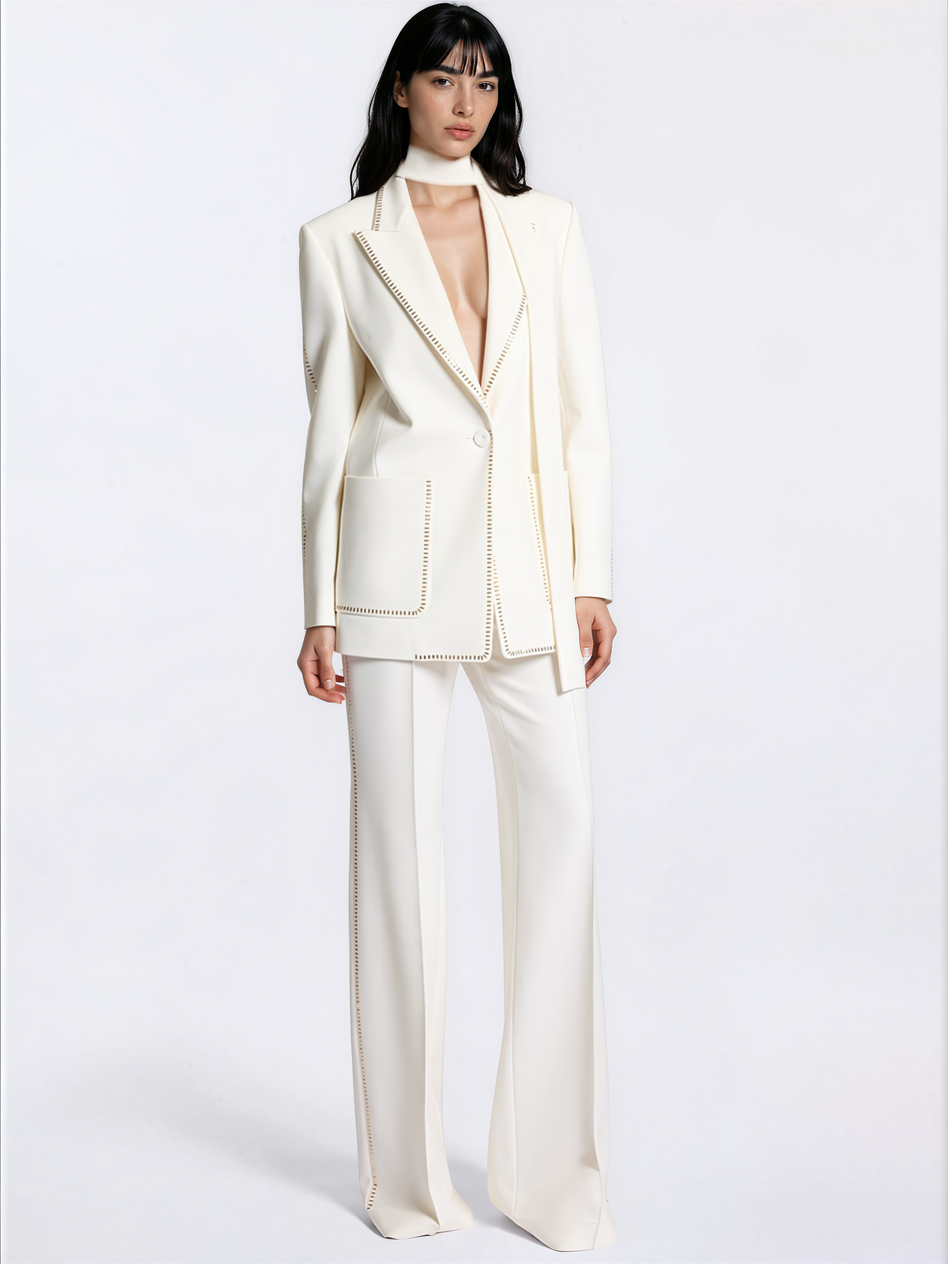 Renwick Scarf-Detailed Wool Crepe Blazer In Off-White