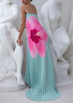 Haelvric Strapless Floral Pleated Maxi Dress