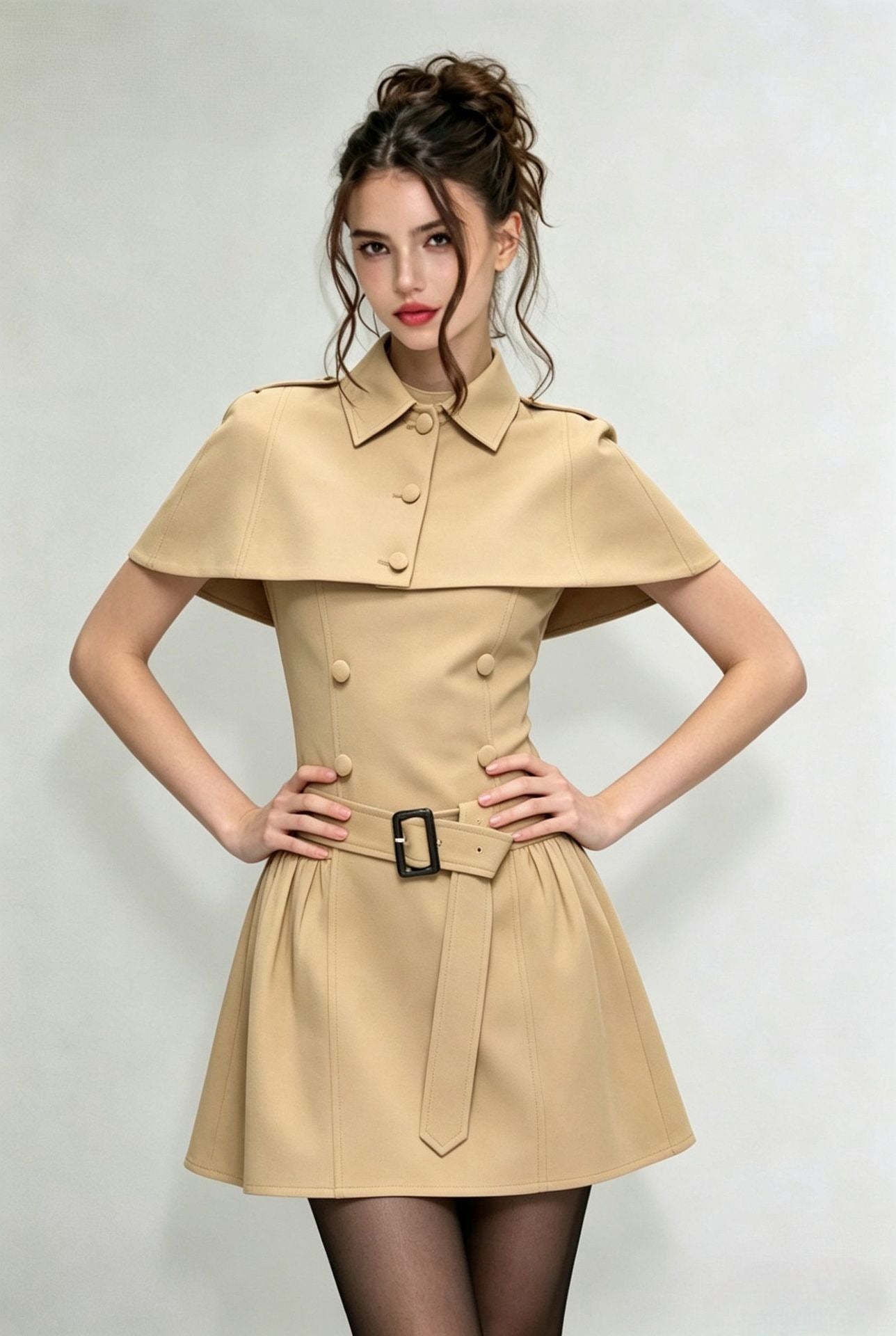 Drelian Khaki Cape Mini Dress
