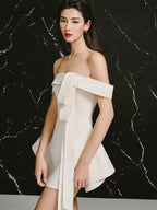 Verian White Off Shoulder Mini Dress with Bow