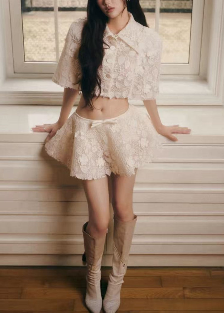 Wexler Cream Floral Embroidered Cape & Skirt Set