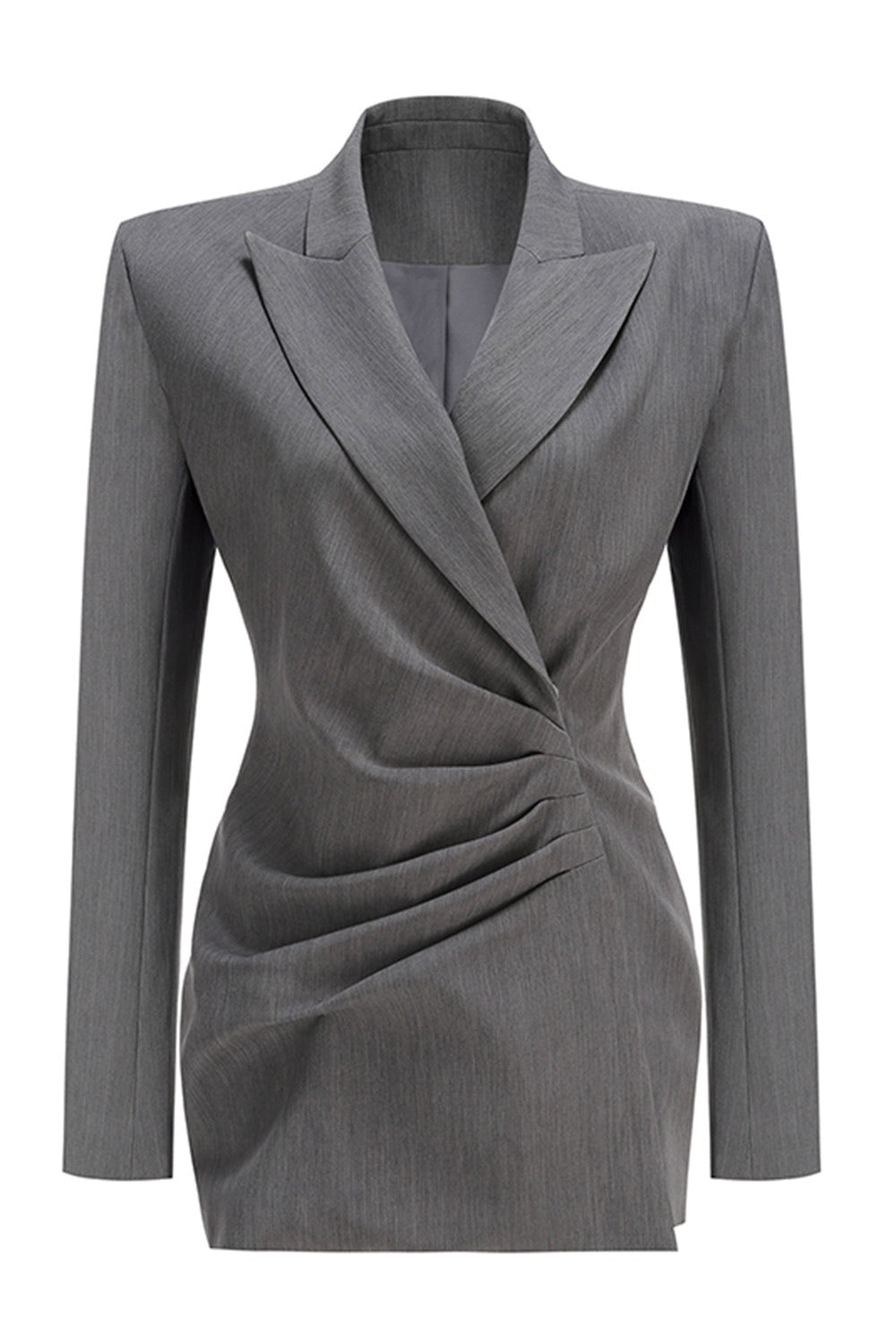 Fleta Grey Asymmetrical Ruched Blazer