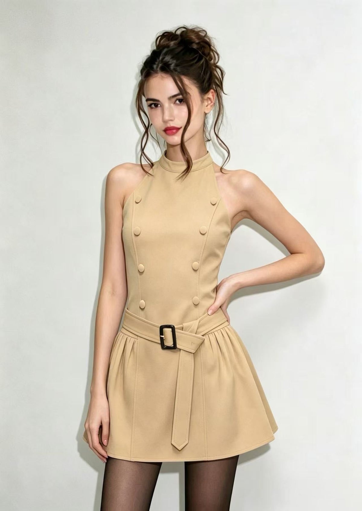 Drelian Khaki Cape Mini Dress