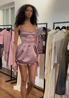 Roslen Pink Lace Trim Mini Dress
