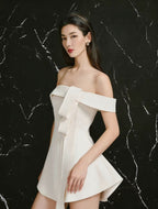 Verian White Off Shoulder Mini Dress with Bow