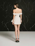Verian White Off Shoulder Mini Dress with Bow