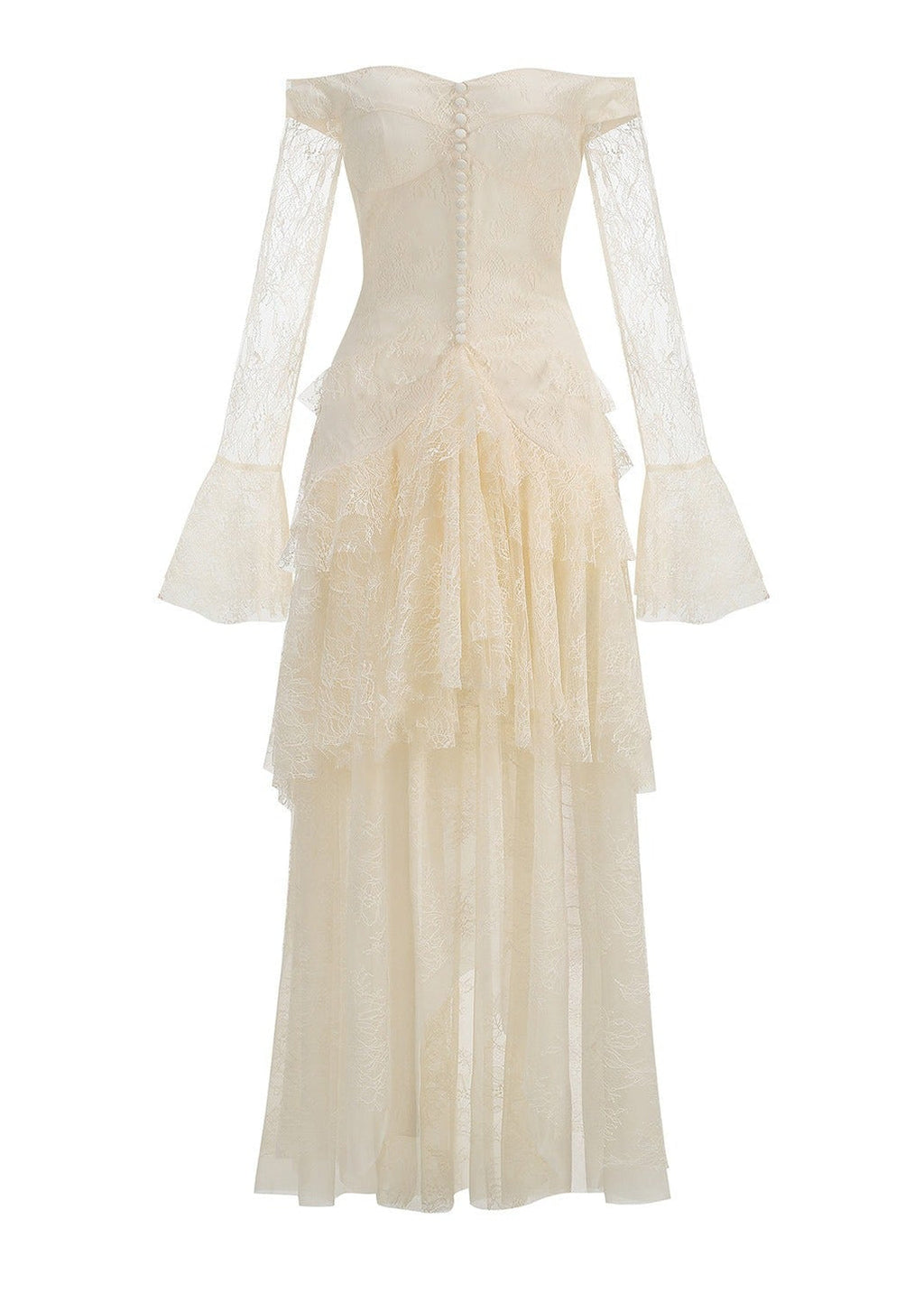Envorik Floral Lace Ruffle Maxi Dress