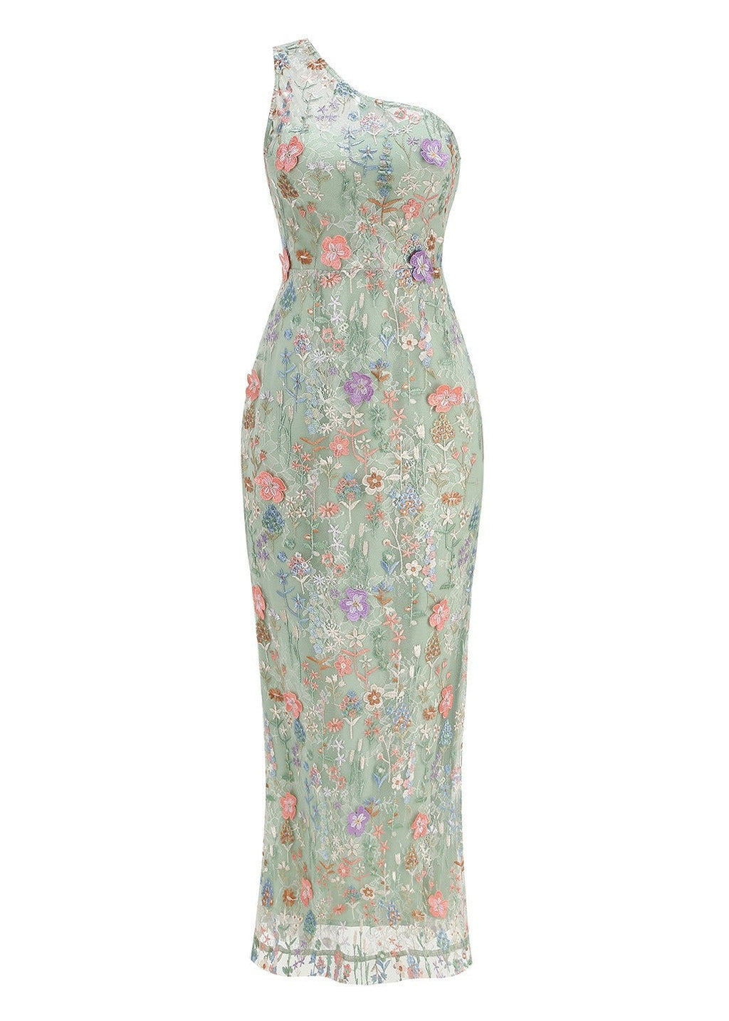 Delphor One Shoulder Floral Embroidered Maxi Dress