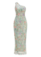 Delphor One Shoulder Floral Embroidered Maxi Dress