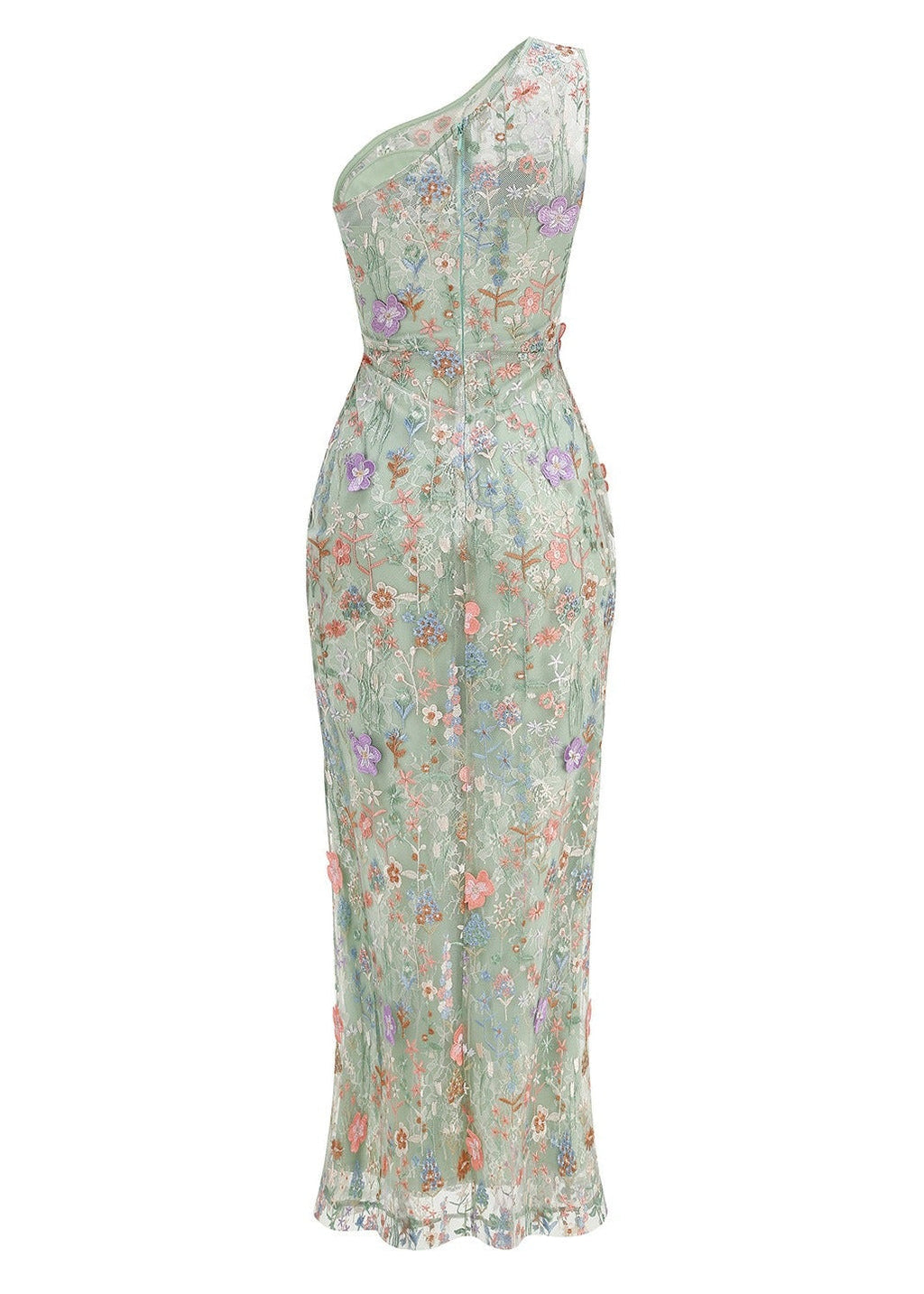 Delphor One Shoulder Floral Embroidered Maxi Dress