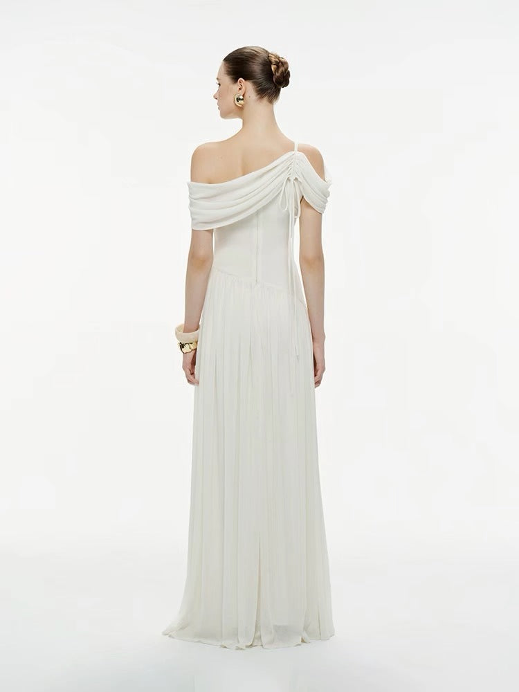 Osenia Pleated Draped Shoulder Maxi Dress