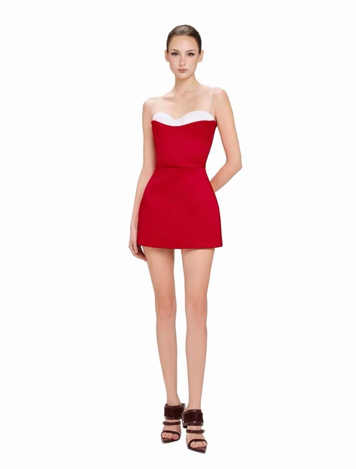 Galian Red Color Block Mini Dress