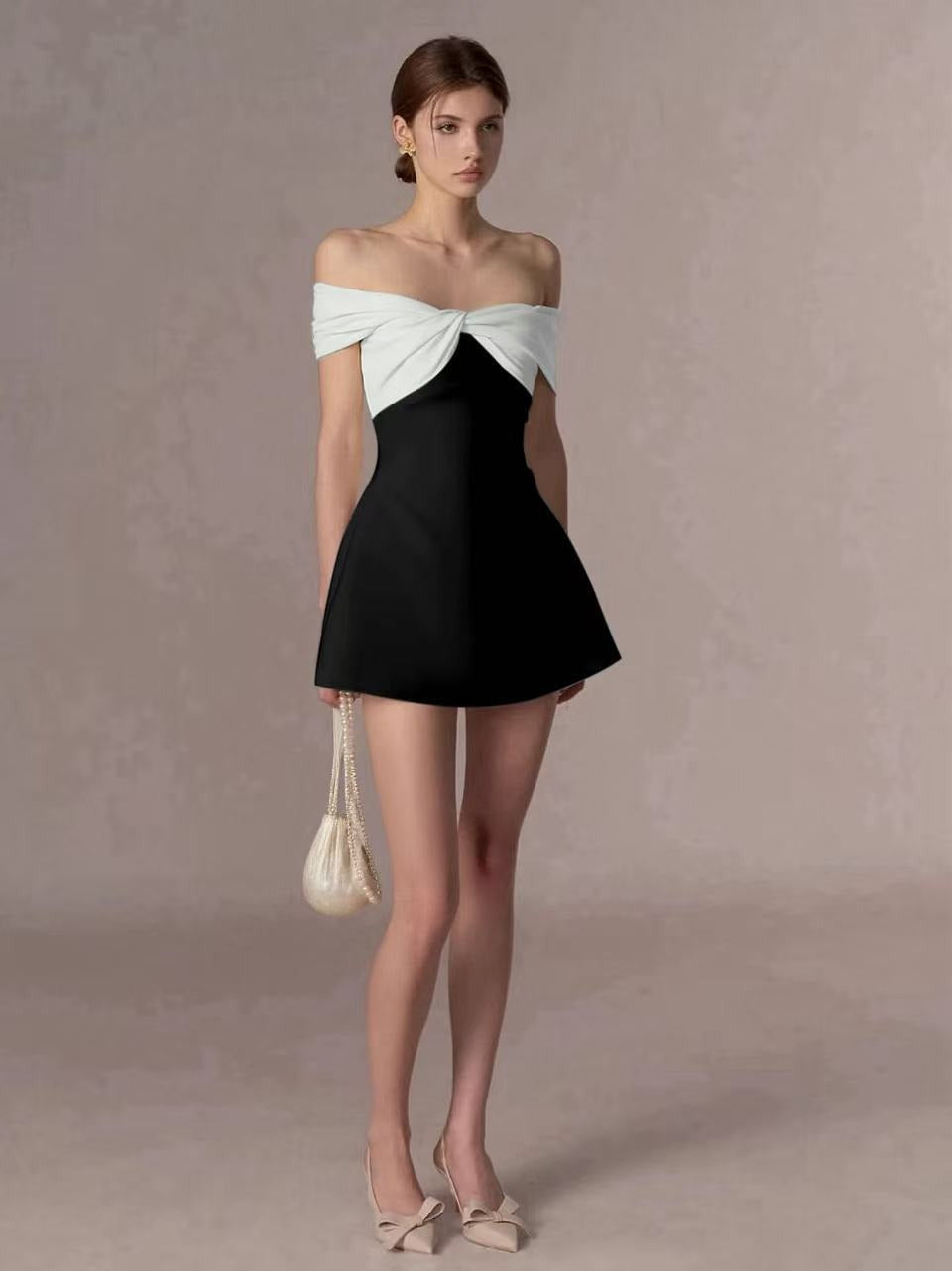 Grimric Black Off Shoulder Mini Dress with Twist Front