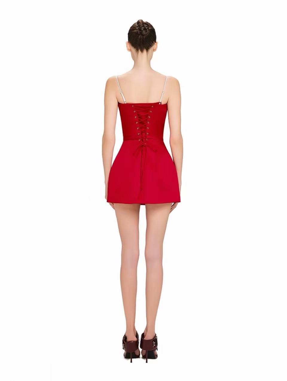 Galian Red Color Block Mini Dress