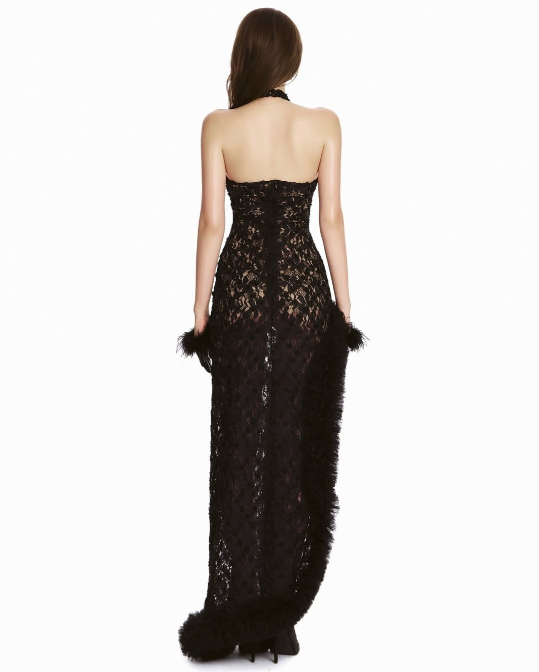 Fedella Asymmetric Cutout Lace Maxi Dress