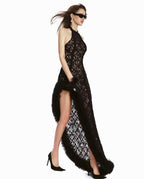 Fedella Asymmetric Cutout Lace Maxi Dress