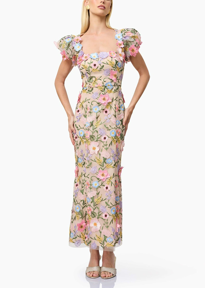 Dotty Embroidered Flower Midi Dress