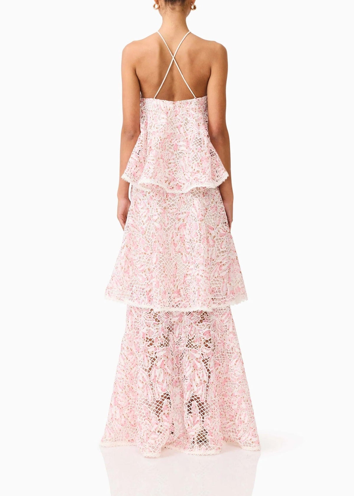Dervian Pink Halterneck Lace Maxi Dress
