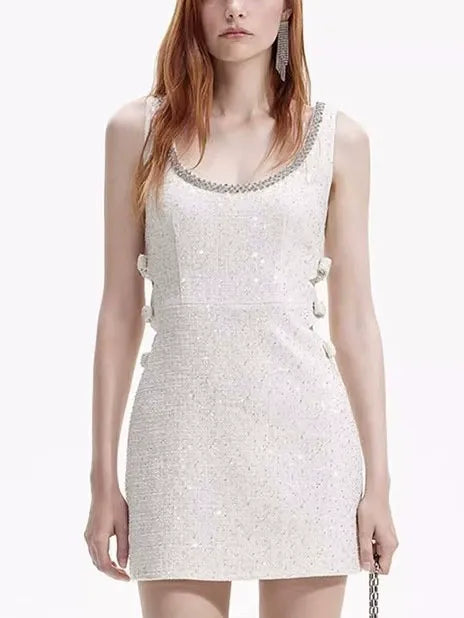 Lolek Blue Tweed Sequined Mini Dress
