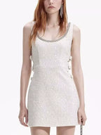 Lolek Blue Tweed Sequined Mini Dress